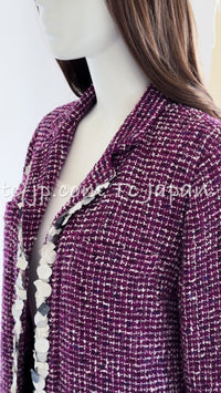 CHANEL 09S Purple Cotton Wool Tweed Sequin Trim Coat 44 46 シャネル パープル コットン ウール ツイード スパンコール トリム コート 即発
