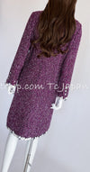 CHANEL 09S Purple Cotton Wool Tweed Sequin Trim Coat 44 46 シャネル パープル コットン ウール ツイード スパンコール トリム コート 即発