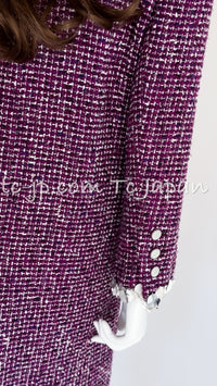 CHANEL 09S Purple Cotton Wool Tweed Sequin Trim Coat 44 46 シャネル パープル コットン ウール ツイード スパンコール トリム コート 即発