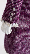 CHANEL 09S Purple Cotton Wool Tweed Sequin Trim Coat 44 46 シャネル パープル コットン ウール ツイード スパンコール トリム コート 即発