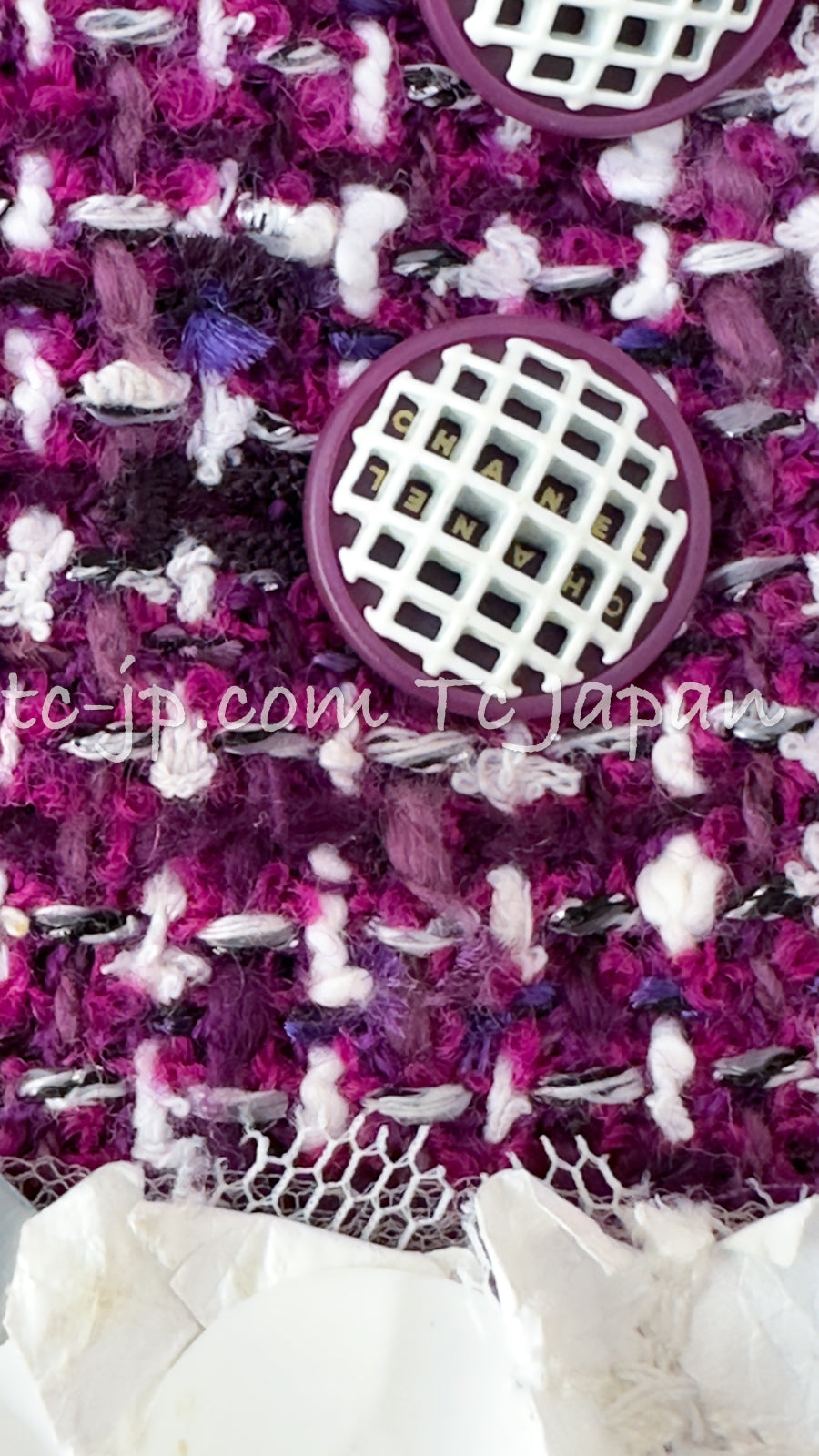CHANEL 09S Purple Cotton Wool Tweed Sequin Trim Coat 44 46 シャネル パープル コットン ウール ツイード スパンコール トリム コート 即発
