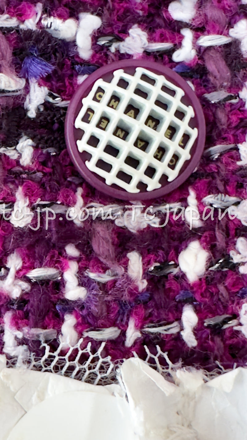 CHANEL 09S Purple Cotton Wool Tweed Sequin Trim Coat 44 46 シャネル パープル コットン ウール ツイード スパンコール トリム コート 即発
