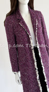 CHANEL 09S Purple Cotton Wool Tweed Sequin Trim Coat 44 46 シャネル パープル コットン ウール ツイード スパンコール トリム コート 即発