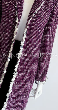 CHANEL 09S Purple Cotton Wool Tweed Sequin Trim Coat 44 46 シャネル パープル コットン ウール ツイード スパンコール トリム コート 即発