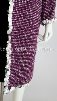 CHANEL 09S Purple Cotton Wool Tweed Sequin Trim Coat 44 46 シャネル パープル コットン ウール ツイード スパンコール トリム コート 即発