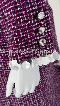 CHANEL 09S Purple Cotton Wool Tweed Sequin Trim Coat 44 46 シャネル パープル コットン ウール ツイード スパンコール トリム コート 即発