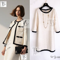 CHANEL 12C Ivory Cotton Cashmere Knit Dress 34 36 38 シャネル アイボリー ジャージ カシミア混 コットン ニット ワンピース 即発