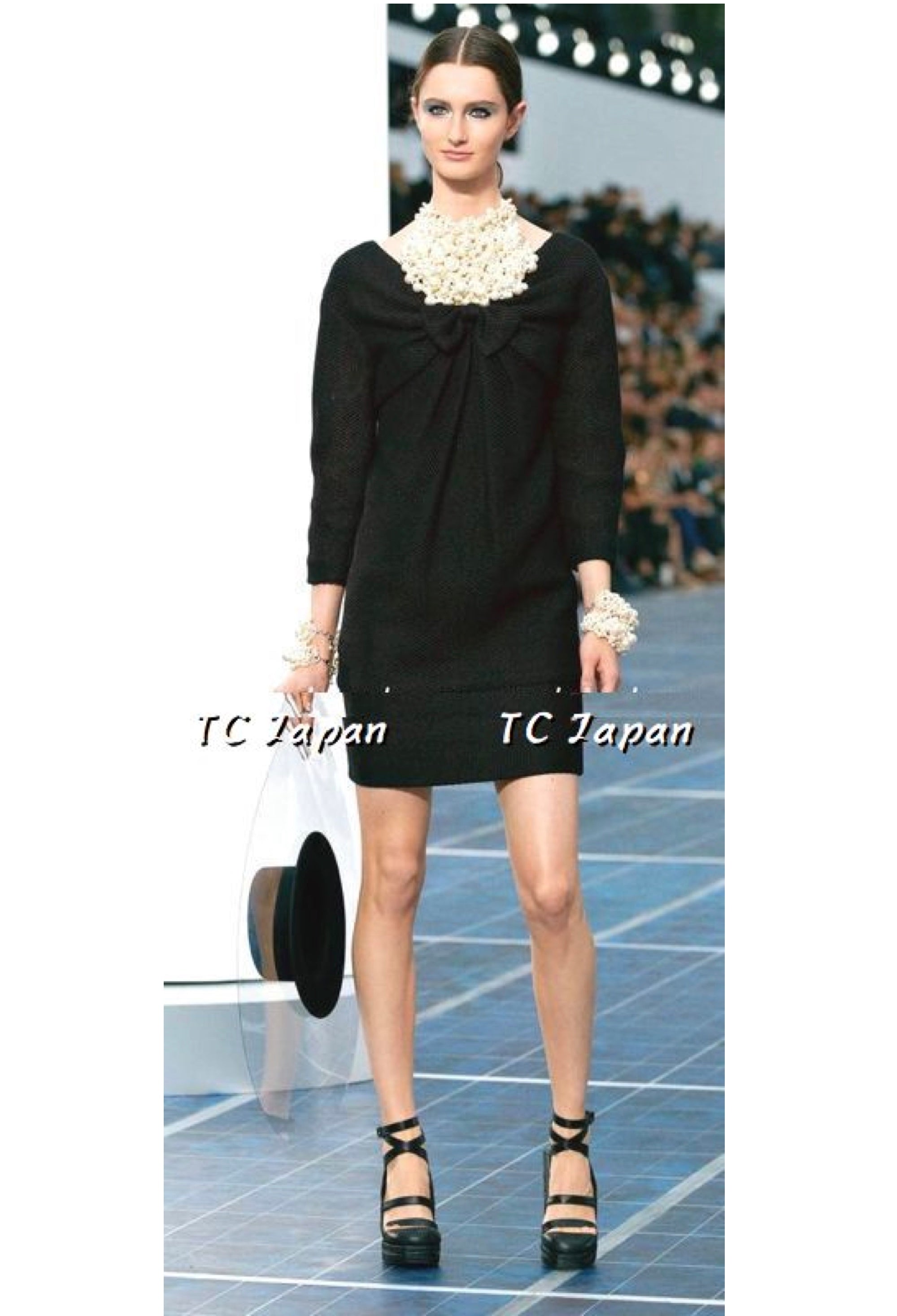 CHANEL 13S Black Mesh Cotton Dress 36 38 シャネル 女優 ハンヒョジュ着 ブラック ワッフル生地 メッシュ コットン ワンピース 即発 - TC JAPAN