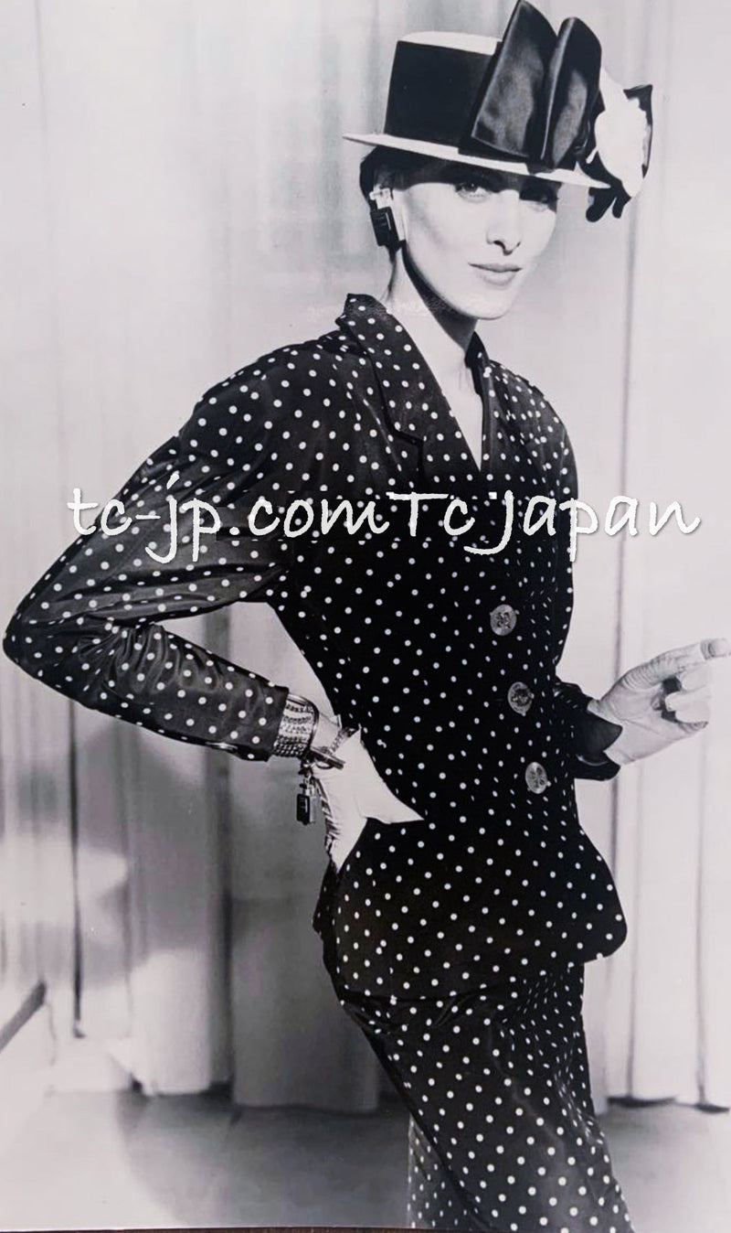 CHANEL 89S Vintage Navy Gray Wool Dot Print Dress 34 36 シャネル ヴィンテージ ネイビー グレー ウール ドット柄 ワンピース 即発