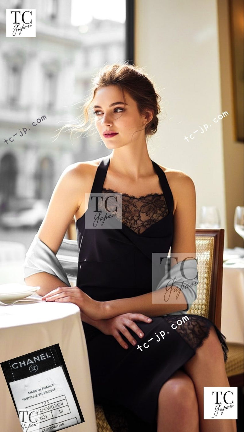CHANEL 04A Navy Black Lace Dress Kate Hudson 38 40 シャネル ネイビー ブラック レース ワンピース 女優着用 即発