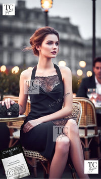 CHANEL 04A Navy Black Lace Dress Kate Hudson 38 40 シャネル ネイビー ブラック レース ワンピース 女優着用 即発