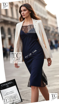 CHANEL 04A Navy Black Lace Dress Kate Hudson 38 40 シャネル ネイビー ブラック レース ワンピース 女優着用 即発