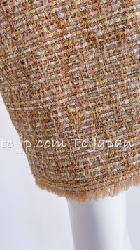 CHANEL 05S Gold Metallic Woven Tweed Dress 38 40 シャネル ゴールド メタリック ツイード ワンピース 即発