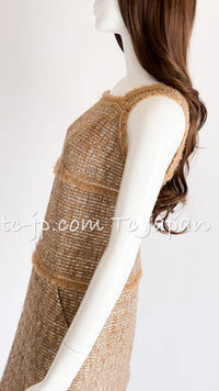 CHANEL 05S Gold Metallic Woven Tweed Dress 38 40 シャネル ゴールド メタリック ツイード ワンピース 即発