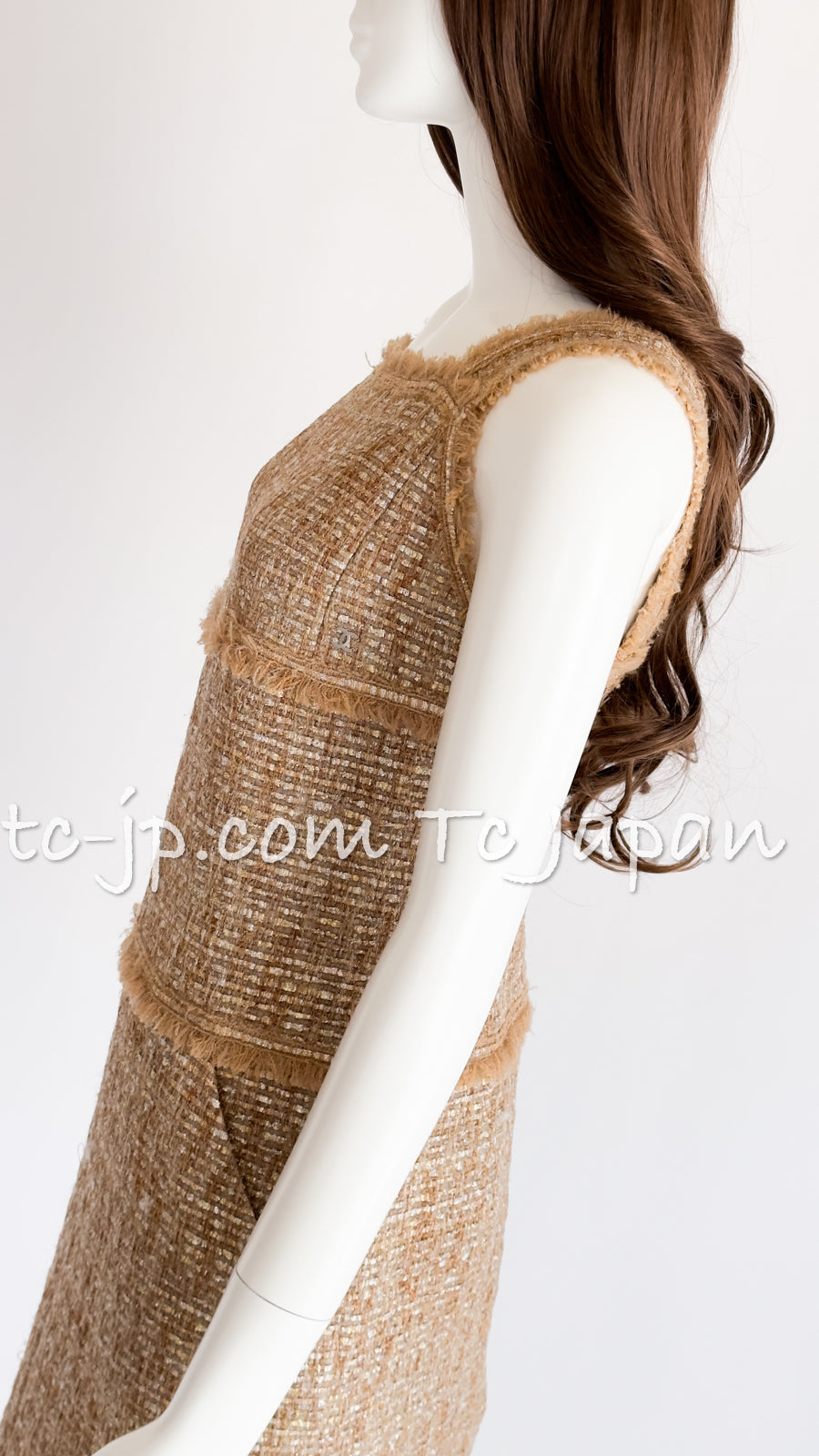 CHANEL 05S Gold Metallic Woven Tweed Dress 38 40 シャネル ゴールド メタリック ツイード ワンピース 即発