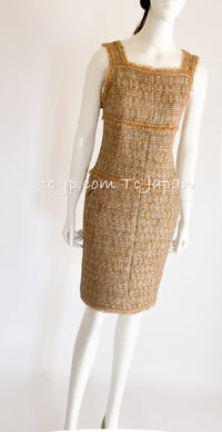 CHANEL 05S Gold Metallic Woven Tweed Dress 38 40 シャネル ゴールド メタリック ツイード ワンピース 即発