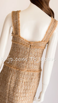 CHANEL 05S Gold Metallic Woven Tweed Dress 38 40 シャネル ゴールド メタリック ツイード ワンピース 即発