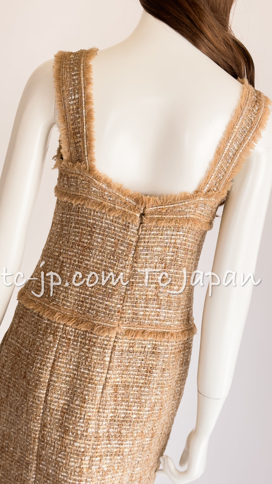 CHANEL 05S Gold Metallic Woven Tweed Dress 38 40 シャネル ゴールド メタリック ツイード ワンピース 即発