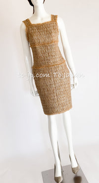 CHANEL 05S Gold Metallic Woven Tweed Dress 38 40 シャネル ゴールド メタリック ツイード ワンピース 即発 - TC JAPAN