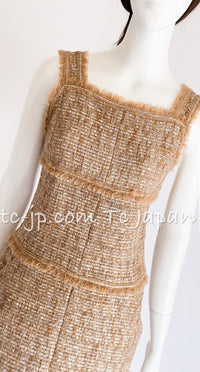 CHANEL 05S Gold Metallic Woven Tweed Dress 38 40 シャネル ゴールド メタリック ツイード ワンピース 即発