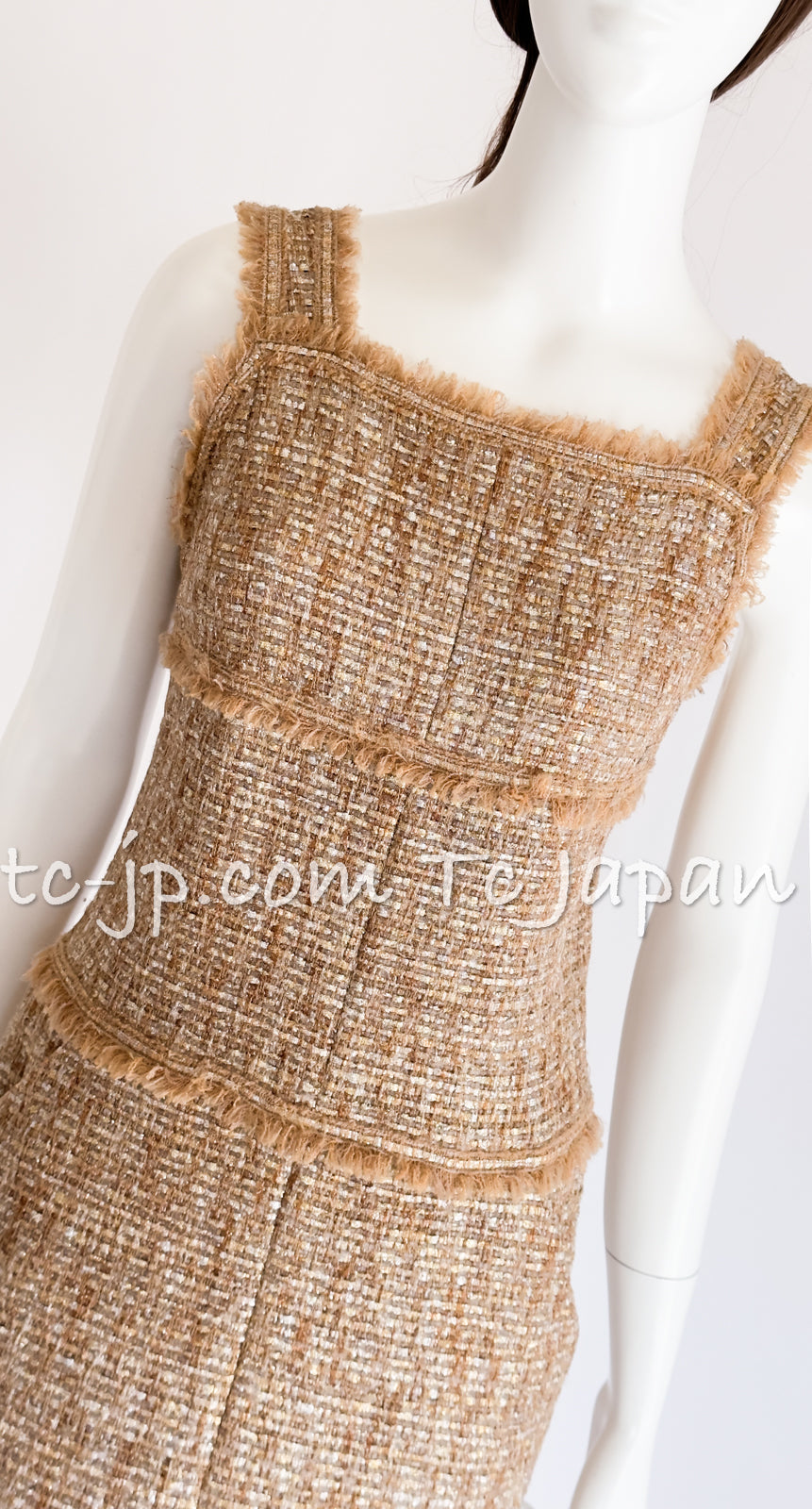 CHANEL 05S Gold Metallic Woven Tweed Dress 38 40 シャネル ゴールド メタリック ツイード ワンピース 即発