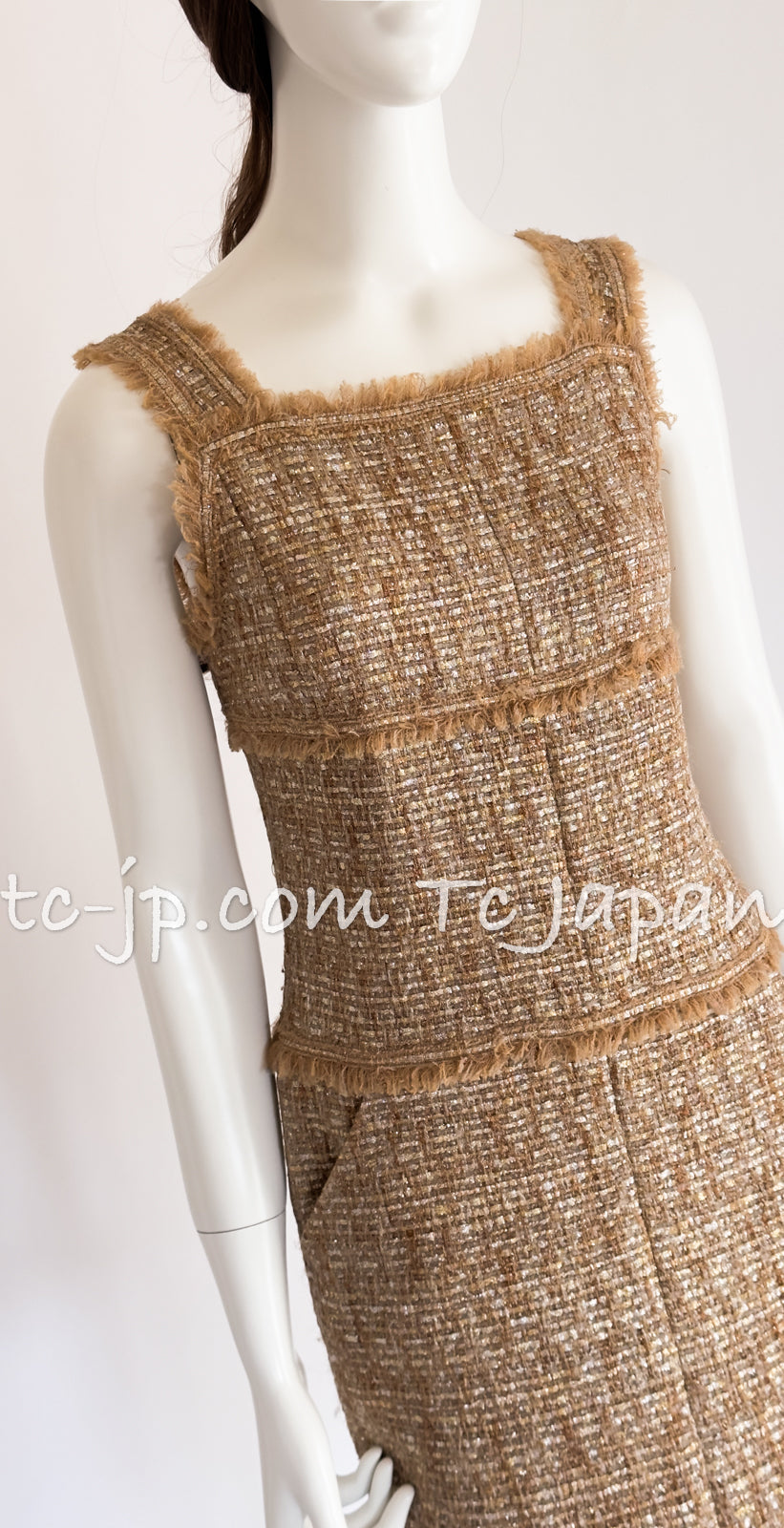 CHANEL 05S Gold Metallic Woven Tweed Dress 38 40 シャネル ゴールド メタリック ツイード ワンピース 即発