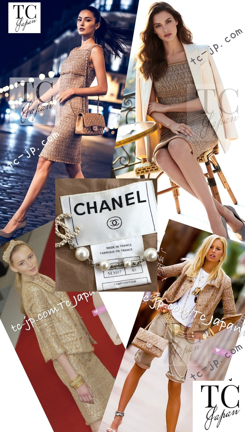 CHANEL 05S Gold Metallic Woven Tweed Dress 38 40 シャネル ゴールド メタリック ツイード ワンピース 即発 - TC JAPAN