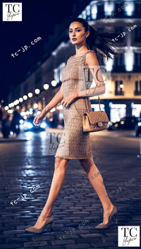 CHANEL 05S Gold Metallic Woven Tweed Dress 38 40 シャネル ゴールド メタリック ツイード ワンピース 即発