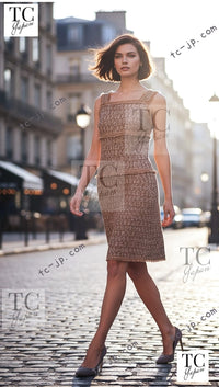 CHANEL 05S Gold Metallic Woven Tweed Dress 38 40 シャネル ゴールド メタリック ツイード ワンピース 即発