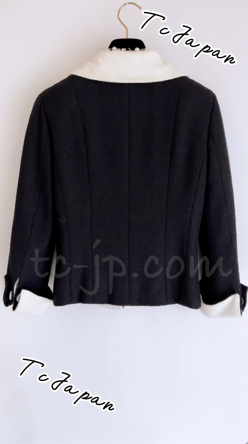 CHANEL 09S Black Ivory Two Tone Color Jacket 36 38 シャネル ブラック アイボリー 黒白 ツートンカラー ジャケット 即発