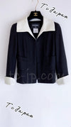 CHANEL 09S Black Ivory Two Tone Color Jacket 36 38 シャネル ブラック アイボリー 黒白 ツートンカラー ジャケット 即発