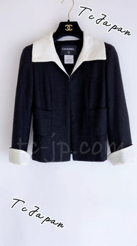 CHANEL 09S Black Ivory Two Tone Color Jacket 36 38 シャネル ブラック アイボリー 黒白 ツートンカラー ジャケット 即発