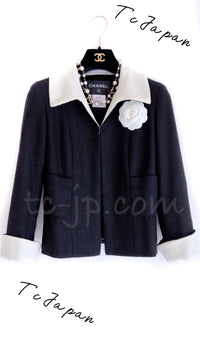 CHANEL 09S Black Ivory Two Tone Color Jacket 36 38 シャネル ブラック アイボリー 黒白 ツートンカラー ジャケット 即発