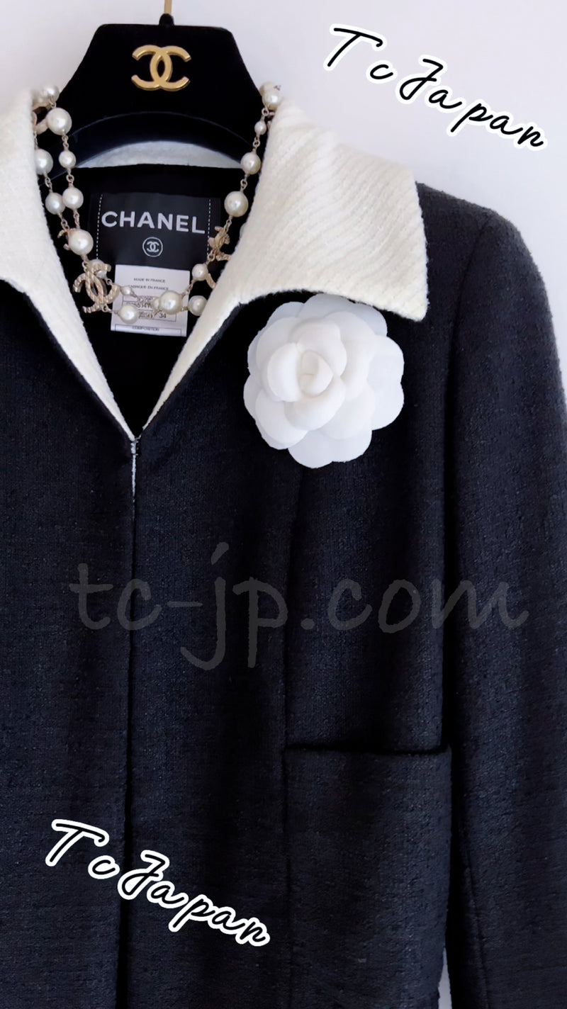 CHANEL 09S Black Ivory Two Tone Color Jacket 36 38 シャネル ブラック アイボリー 黒白 ツートンカラー ジャケット 即発