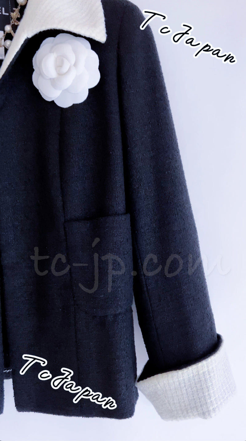 CHANEL 09S Black Ivory Two Tone Color Jacket 36 38 シャネル ブラック アイボリー 黒白 ツートンカラー ジャケット 即発