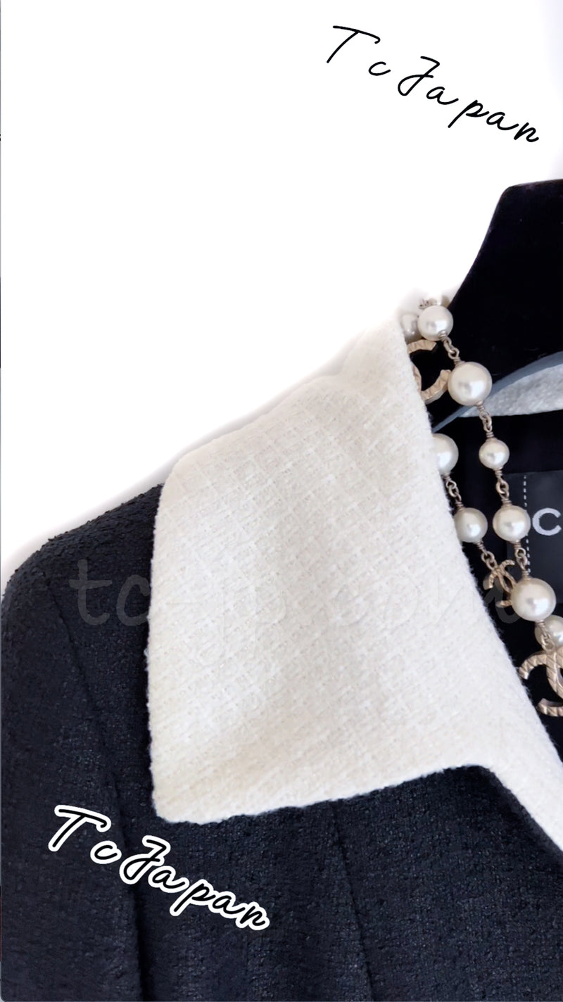 CHANEL 09S Black Ivory Two Tone Color Jacket 36 38 シャネル ブラック アイボリー 黒白 ツートンカラー ジャケット 即発