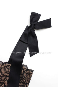 CHANEL 07A Black Lace Velvet Party Cocktail Dress 40 42 シャネル スーパーモデル レース ブラック ベルベット ドレス ワンピース 即発