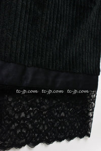 CHANEL 07A Black Lace Velvet Party Cocktail Dress 40 42 シャネル スーパーモデル レース ブラック ベルベット ドレス ワンピース 即発