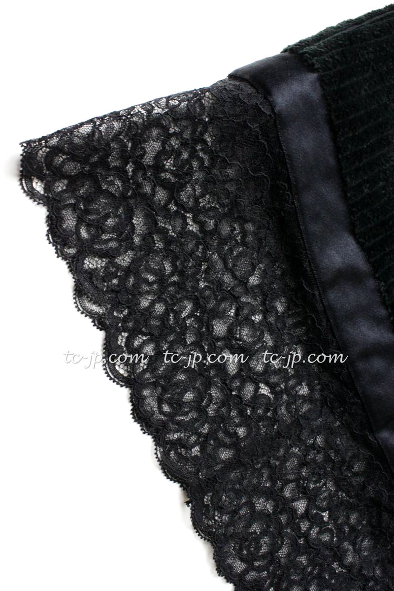 CHANEL 07A Black Lace Velvet Party Cocktail Dress 40 42 シャネル スーパーモデル レース ブラック ベルベット ドレス ワンピース 即発