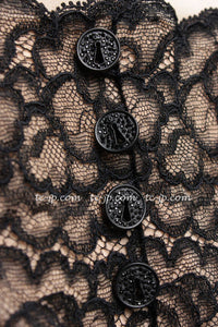 CHANEL 07A Black Lace Velvet Party Cocktail Dress 40 42 シャネル スーパーモデル レース ブラック ベルベット ドレス ワンピース 即発