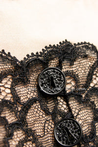 CHANEL 07A Black Lace Velvet Party Cocktail Dress 40 42 シャネル スーパーモデル レース ブラック ベルベット ドレス ワンピース 即発