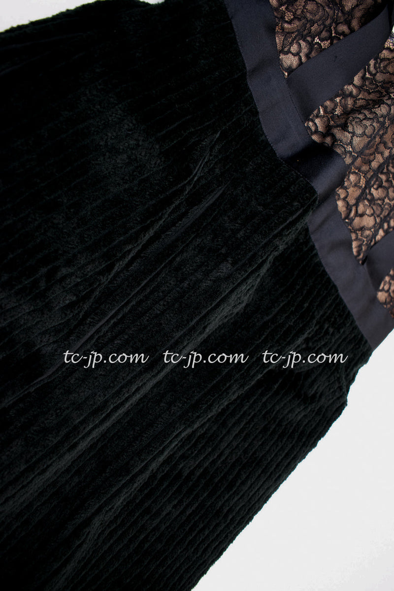 CHANEL 07A Black Lace Velvet Party Cocktail Dress 40 42 シャネル スーパーモデル レース ブラック ベルベット ドレス ワンピース 即発