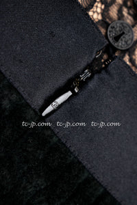 CHANEL 07A Black Lace Velvet Party Cocktail Dress 40 42 シャネル スーパーモデル レース ブラック ベルベット ドレス ワンピース 即発