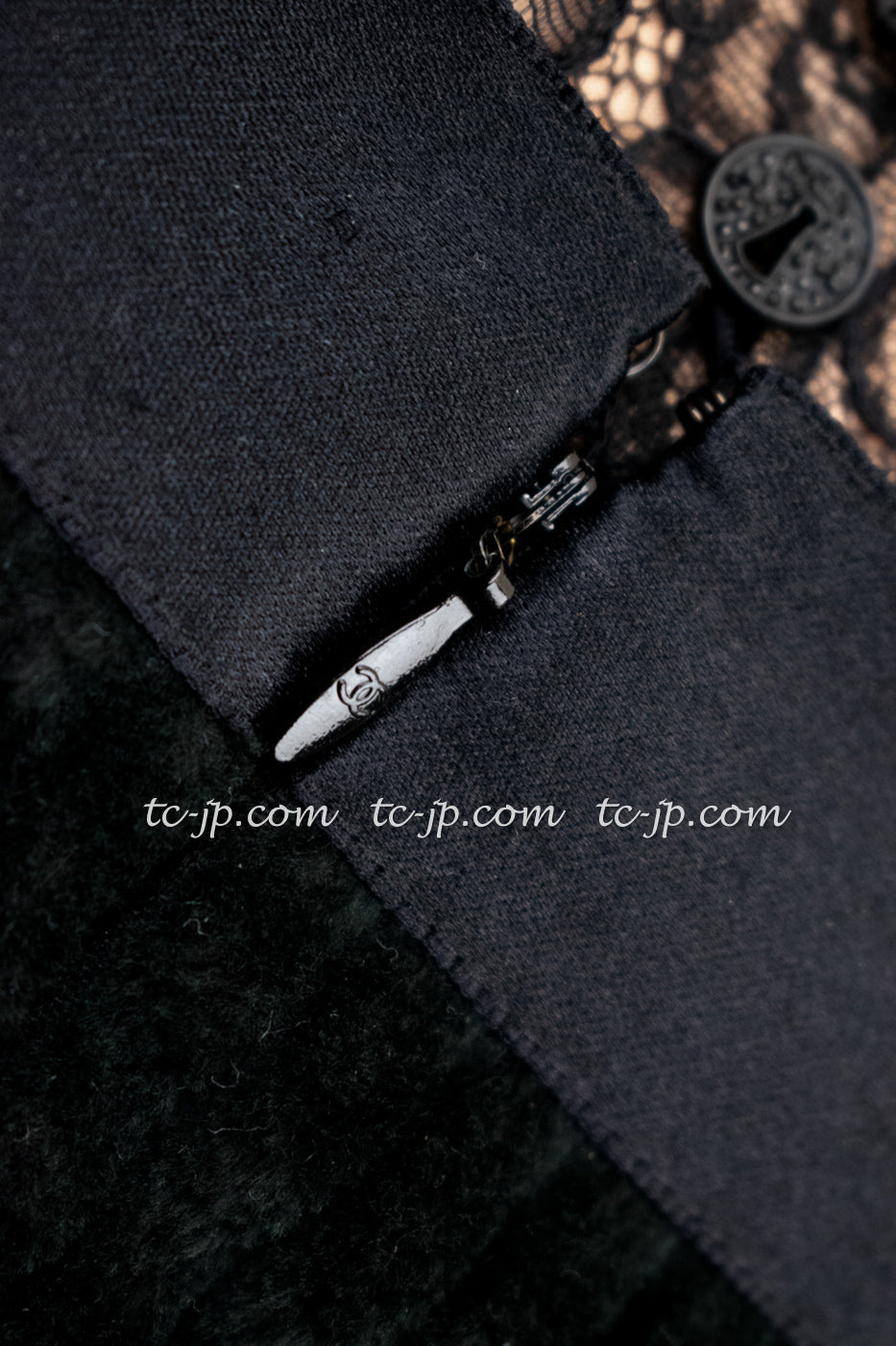 CHANEL 07A Black Lace Velvet Party Cocktail Dress 40 42 シャネル スーパーモデル レース ブラック ベルベット ドレス ワンピース 即発