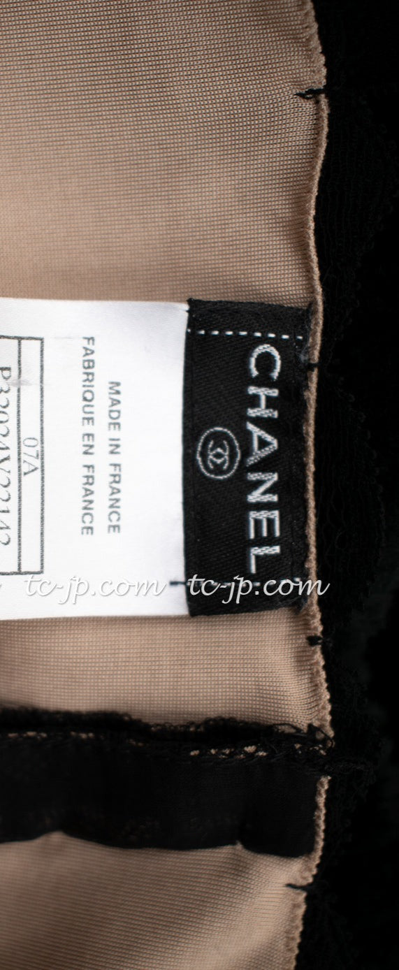 CHANEL 07A Black Lace Velvet Party Cocktail Dress 40 42 シャネル スーパーモデル レース ブラック ベルベット ドレス ワンピース 即発