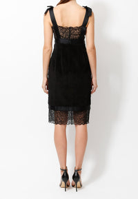CHANEL 07A Black Lace Velvet Party Cocktail Dress 40 42 シャネル スーパーモデル レース ブラック ベルベット ドレス ワンピース 即発