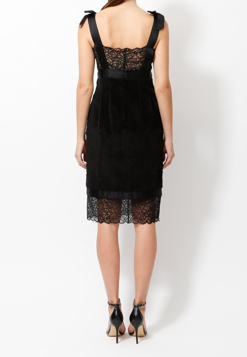 CHANEL 07A Black Lace Velvet Party Cocktail Dress 40 42 シャネル スーパーモデル レース ブラック ベルベット ドレス ワンピース 即発