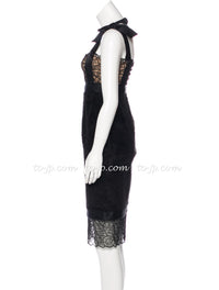 CHANEL 07A Black Lace Velvet Party Cocktail Dress 40 42 シャネル スーパーモデル レース ブラック ベルベット ドレス ワンピース 即発