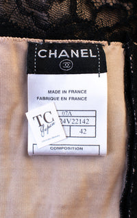 CHANEL 07A Black Lace Velvet Party Cocktail Dress 40 42 シャネル スーパーモデル レース ブラック ベルベット ドレス ワンピース 即発