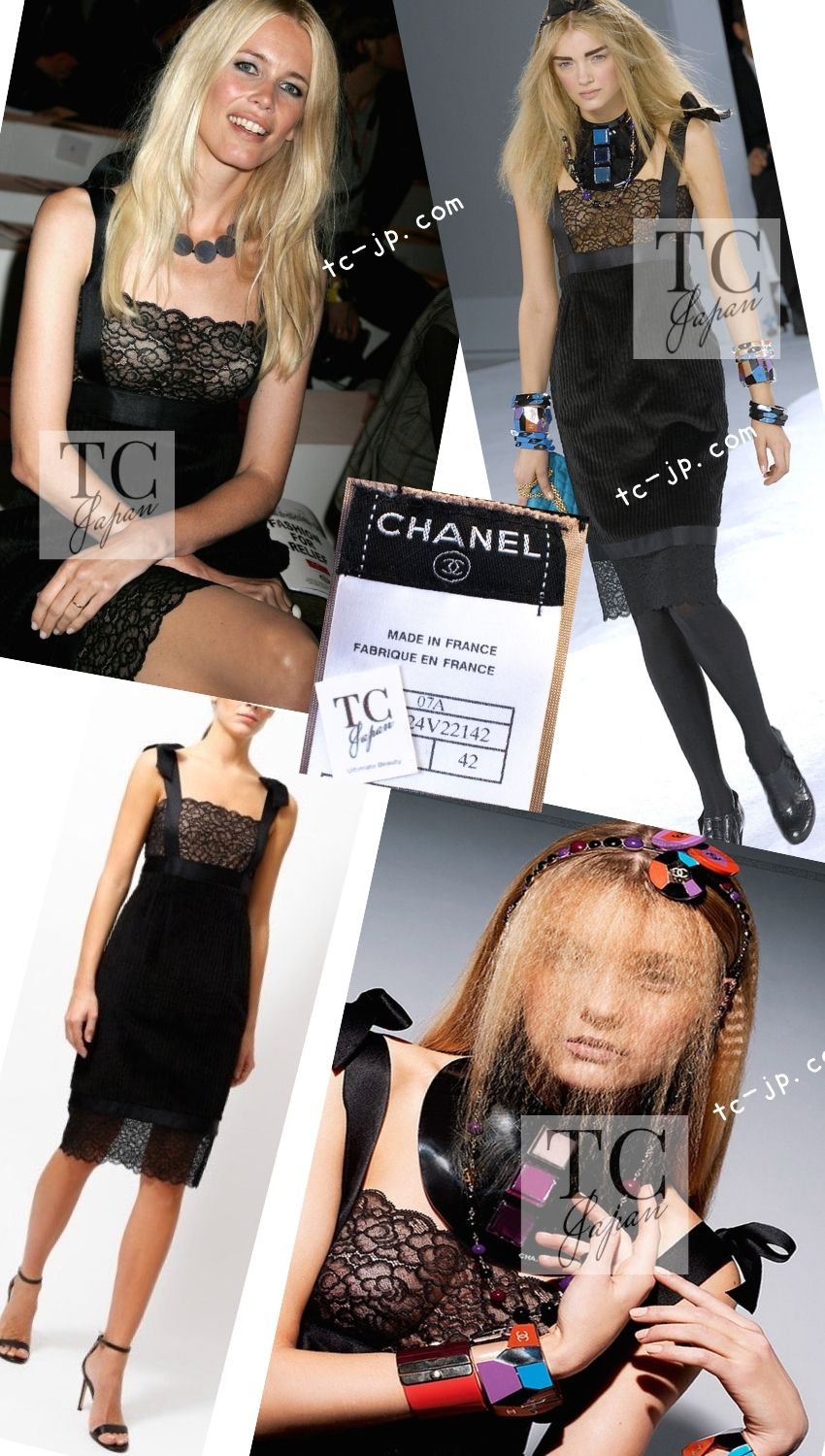 CHANEL 07A Black Lace Velvet Party Cocktail Dress 40 42 シャネル スーパーモデル レース ブラック ベルベット ドレス ワンピース 即発